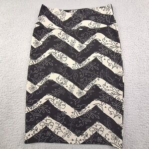 LuLaRoe Cassie Pencil Skirt Womens‎ Small Black Cream Chevron Floral Stretch